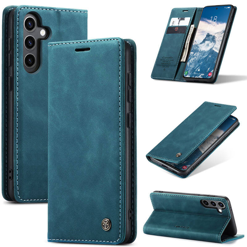 CaseMe Samsung Galaxy S24 Wallet Suede Leather Case Blue - Click Image to Close