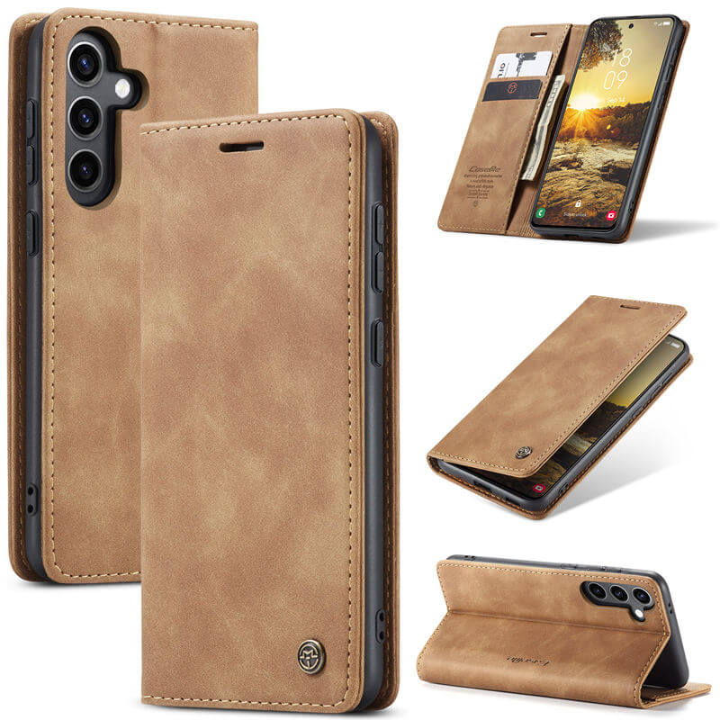 CaseMe Samsung Galaxy S24 Plus Wallet Suede Leather Case Brown - Click Image to Close