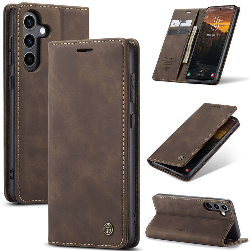 CaseMe Samsung Galaxy S24 Wallet Suede Leather Case Coffee - Click Image to Close