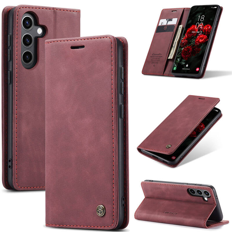 CaseMe Samsung Galaxy S24 Wallet Suede Leather Case Red
