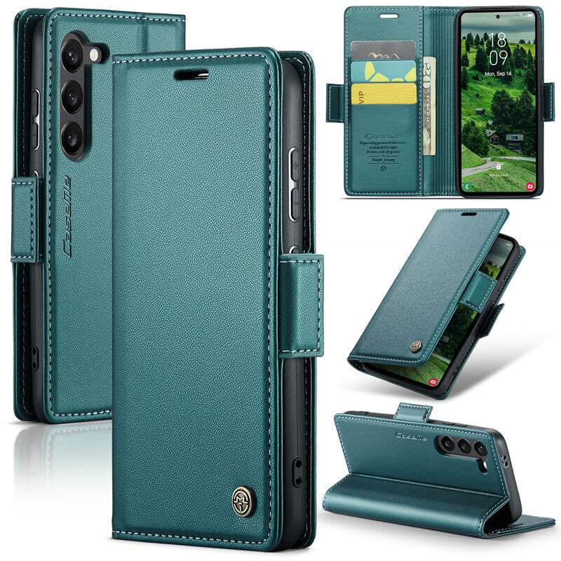 CaseMe Samsung Galaxy S24 Plus Wallet RFID Blocking Magnetic Buckle Case Green - Click Image to Close