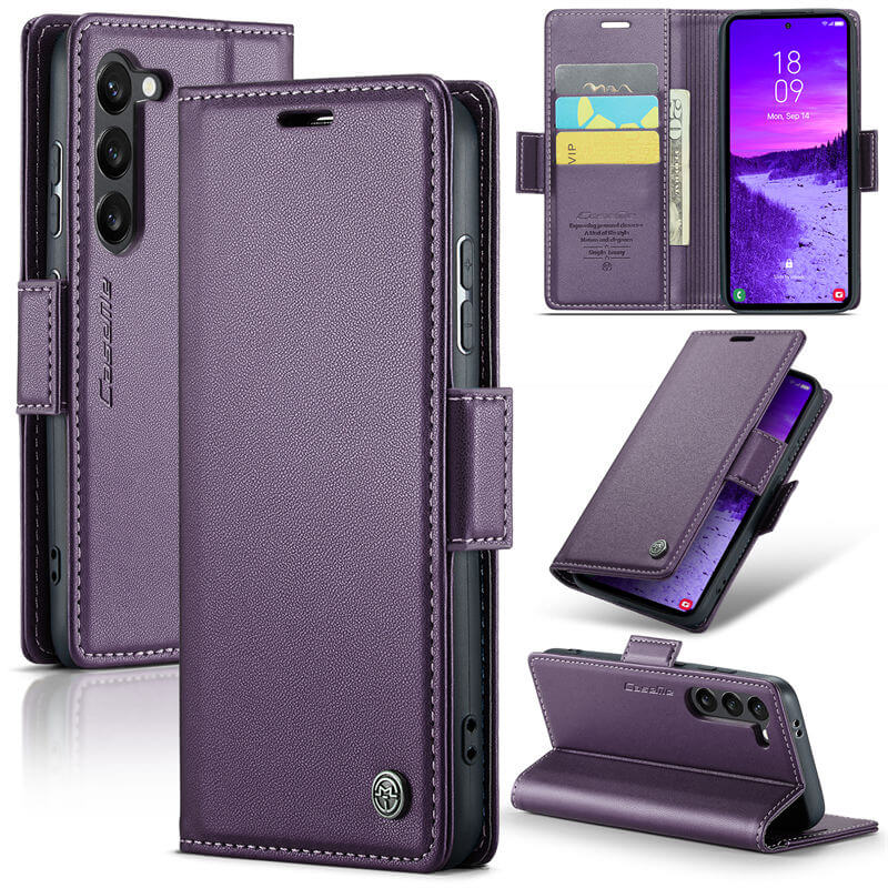CaseMe Samsung Galaxy S24 Plus Wallet RFID Blocking Magnetic Buckle Case Purple - Click Image to Close