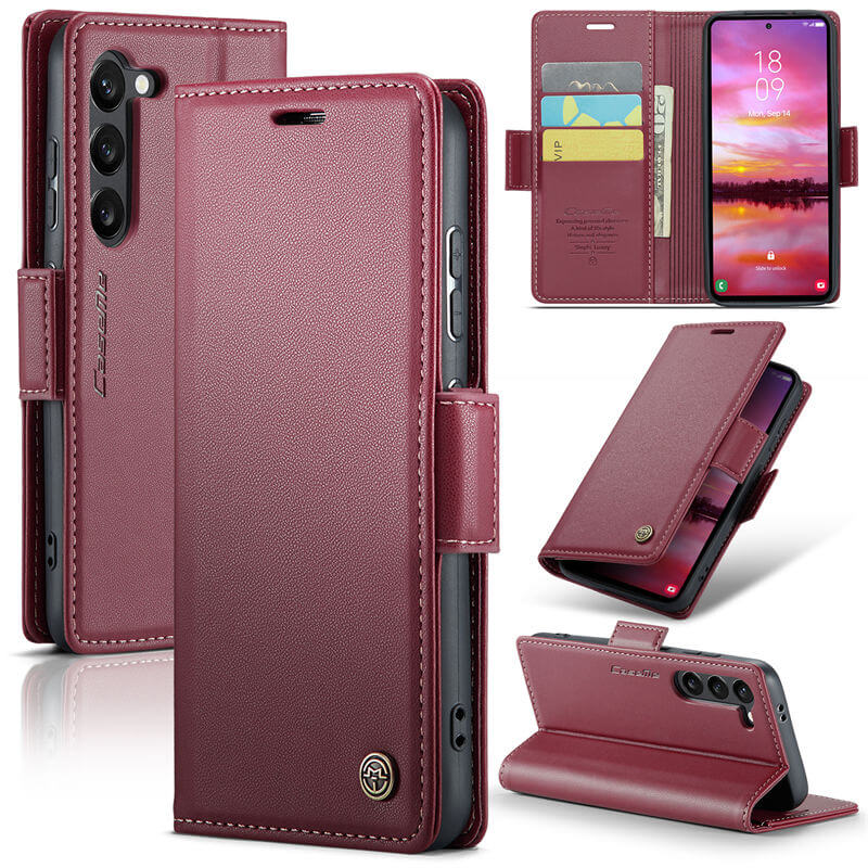 CaseMe Samsung Galaxy S24 Wallet RFID Blocking Magnetic Buckle Case Red