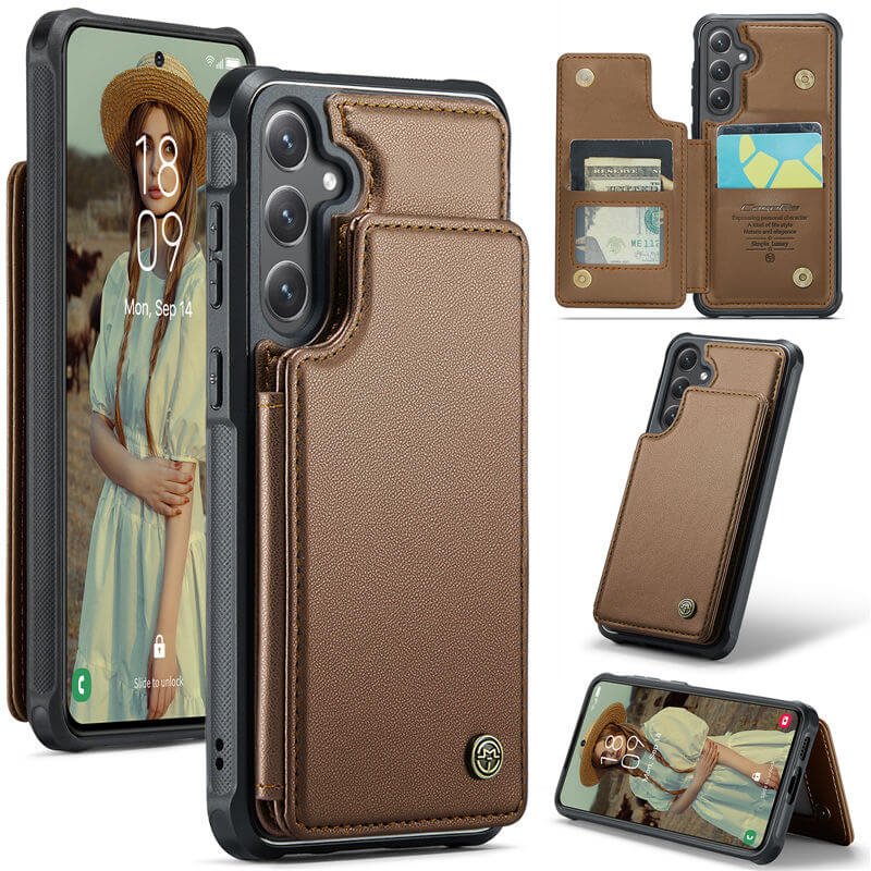 CaseMe Samsung Galaxy S24 RFID Blocking Card Holder Case Brown - Click Image to Close