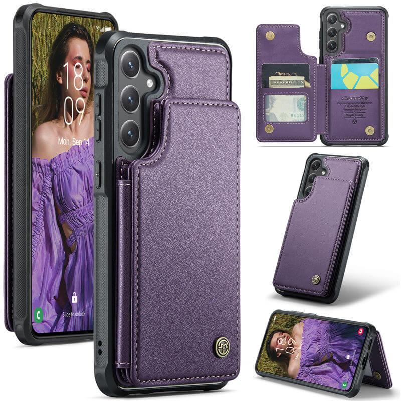 CaseMe Samsung Galaxy S24 RFID Blocking Card Holder Case Purple - Click Image to Close