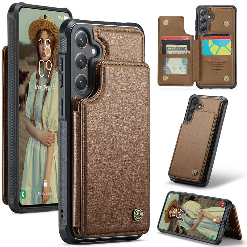 CaseMe Samsung Galaxy S24 Plus RFID Blocking Card Holder Case Brown - Click Image to Close