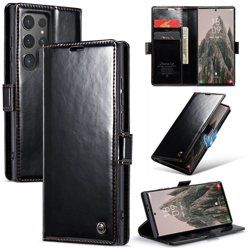 CaseMe Samsung Galaxy S24 Ultra Luxury Wallet Magnetic Case Black - Click Image to Close
