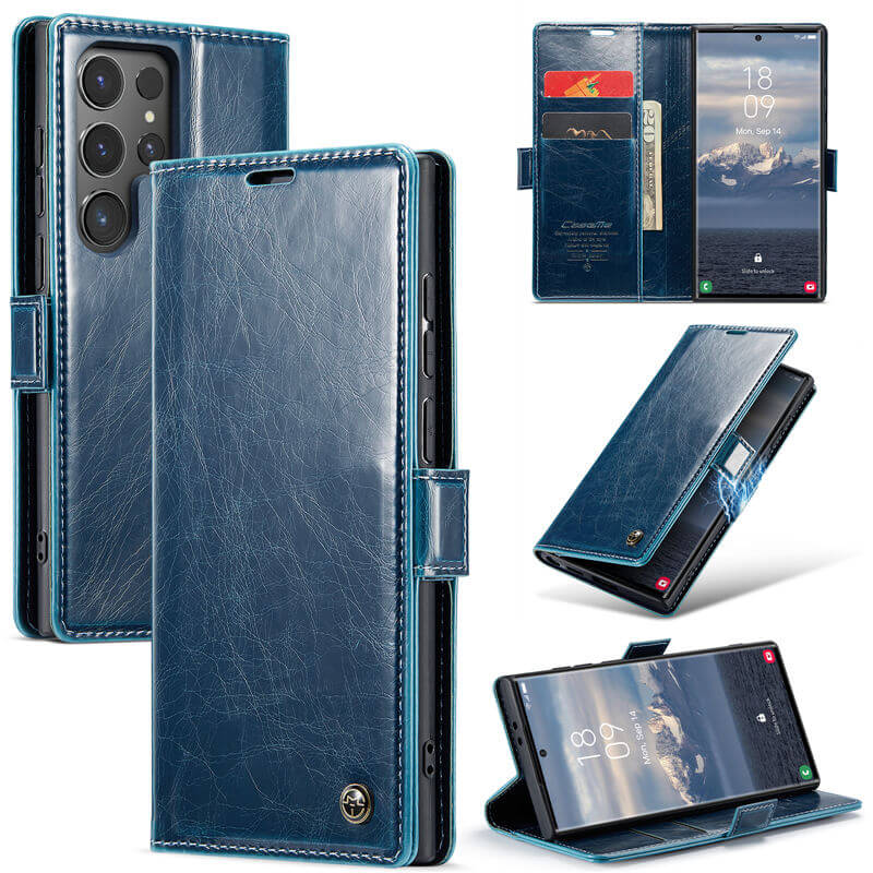 CaseMe Samsung Galaxy S24 Ultra Luxury Wallet Magnetic Case Blue