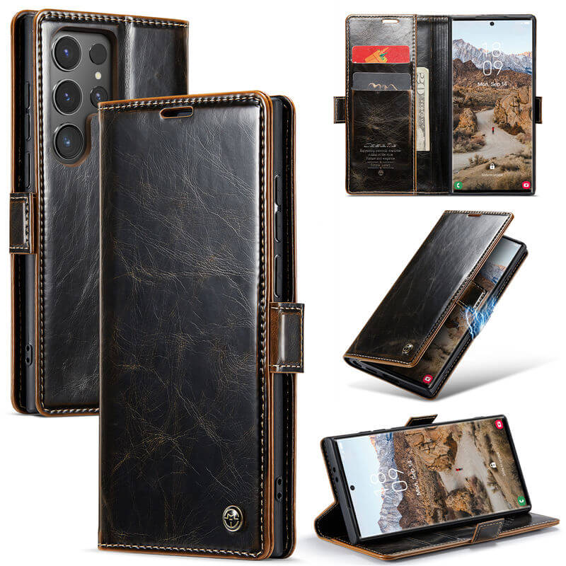 CaseMe Samsung Galaxy S24 Ultra Luxury Wallet Magnetic Case Coffee