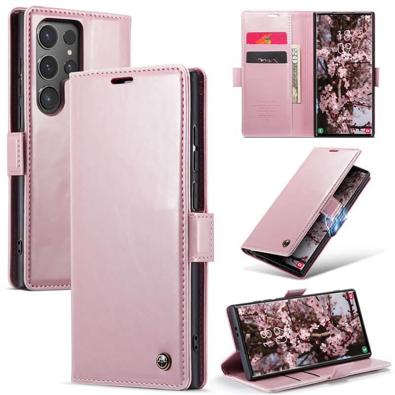 CaseMe Samsung Galaxy S24 Ultra Luxury Wallet Magnetic Case Pink - Click Image to Close