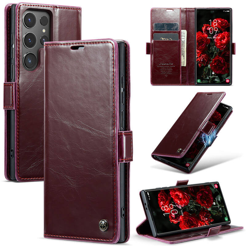 CaseMe Samsung Galaxy S24 Ultra Luxury Wallet Magnetic Case Red - Click Image to Close