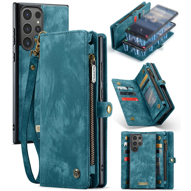 CaseMe Samsung Galaxy S24 Ultra Wallet Case with Wrist Strap Blue - Click Image to Close