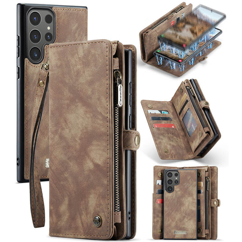 CaseMe Samsung Galaxy S24 Ultra Wallet Case with Wrist Strap Coffee - Click Image to Close