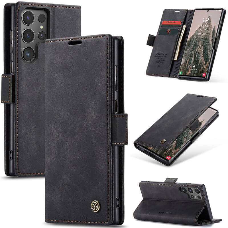 CaseMe Samsung Galaxy S24 Ultra Wallet Suede Leather Case Black