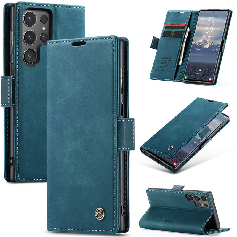 CaseMe Samsung Galaxy S24 Ultra Wallet Suede Leather Case Blue
