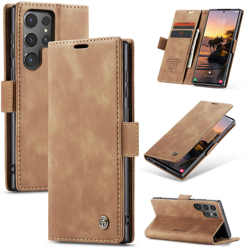 CaseMe Samsung Galaxy S24 Ultra Wallet Suede Leather Case Brown