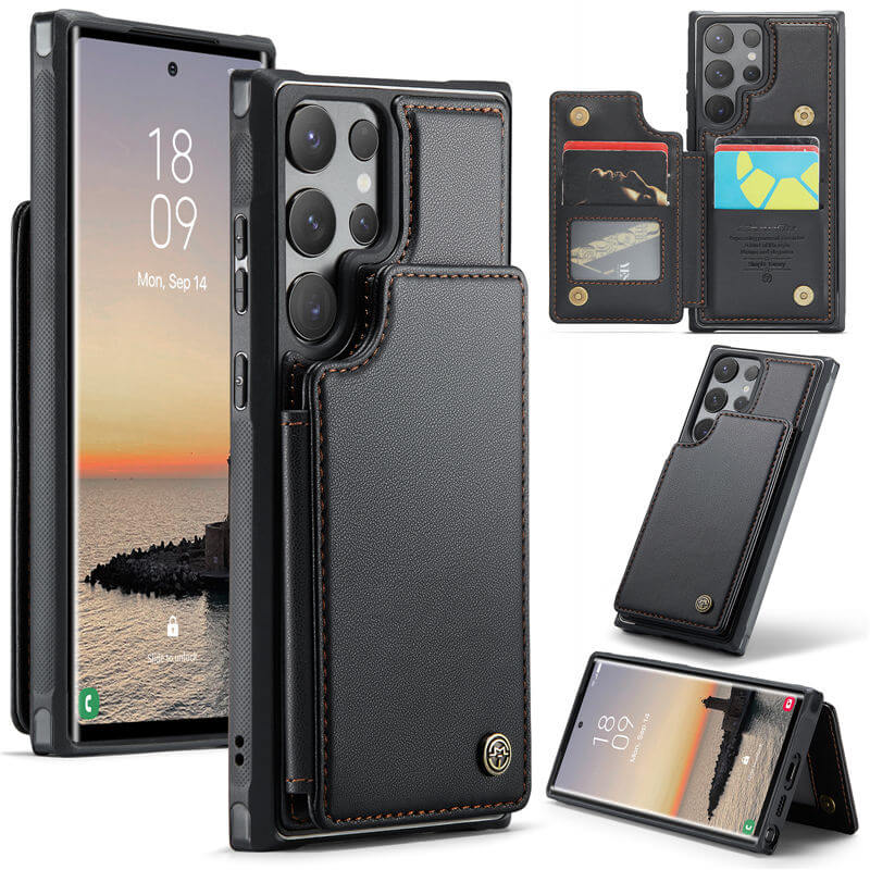 CaseMe Samsung Galaxy S24 Ultra RFID Blocking Card Holder Case Black