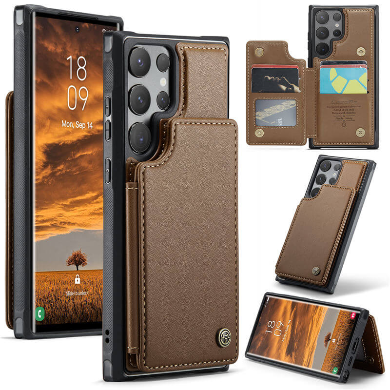 CaseMe Samsung Galaxy S24 Ultra RFID Blocking Card Holder Case Brown