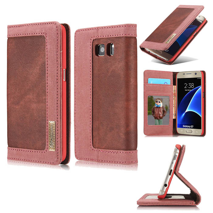 CaseMe Samsung Galaxy S7 Jeans Leather Stand Wallet Case Red