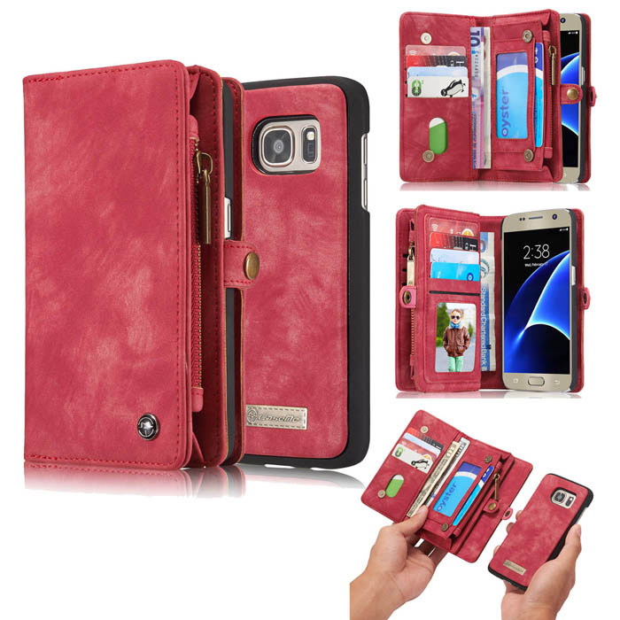 CaseMe Samsung Galaxy S7 Detachable 2 in 1 Zipper Wallet Case Red