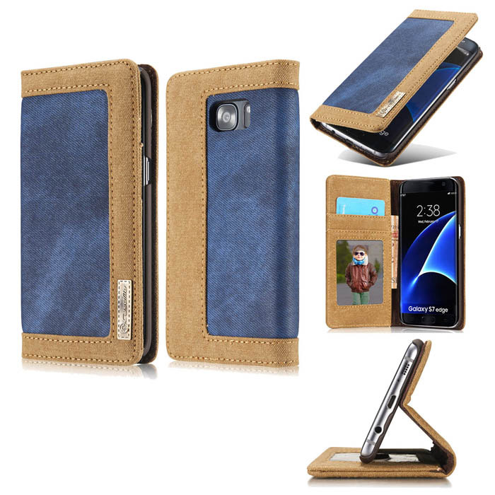 CaseMe Samsung Galaxy S7 Edge Jeans Leather Stand Wallet Case Blue