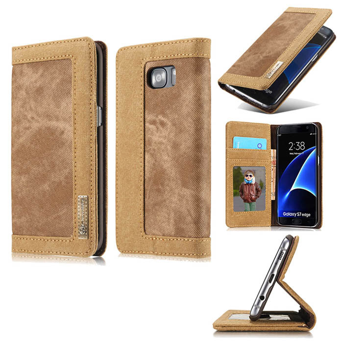 CaseMe Samsung Galaxy S7 Edge Jeans Leather Stand Wallet Case Brown
