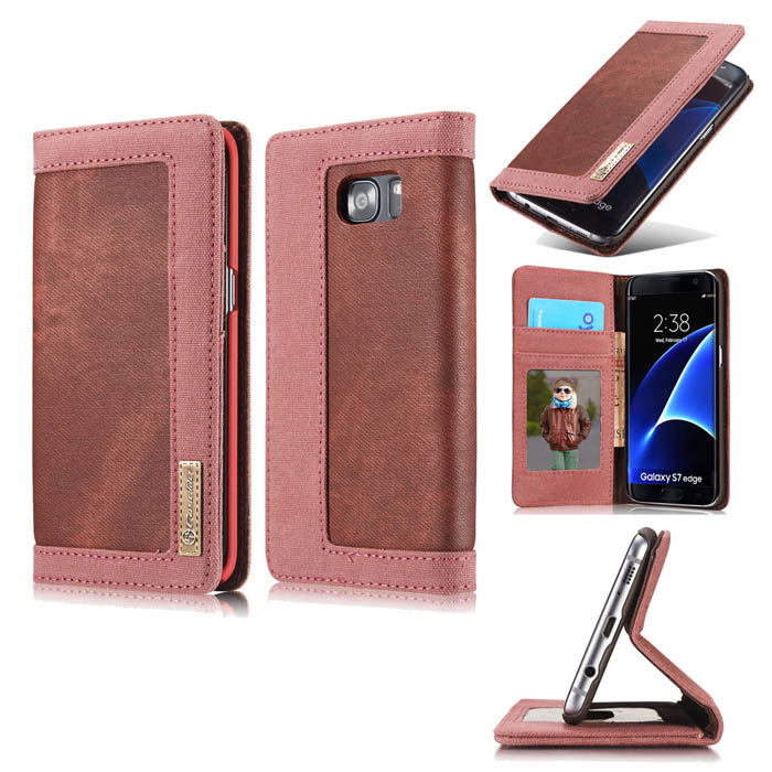 CaseMe Samsung Galaxy S7 Edge Jeans Leather Stand Wallet Case Red