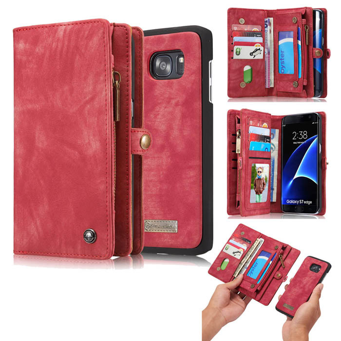 CaseMe Samsung Galaxy S7 Edge Detachable 2 in 1 Zipper Wallet Case Red