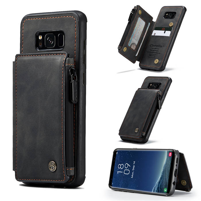 CaseMe Samsung Galaxy S8 Plus Zipper Pocket Card Slots Cover Black