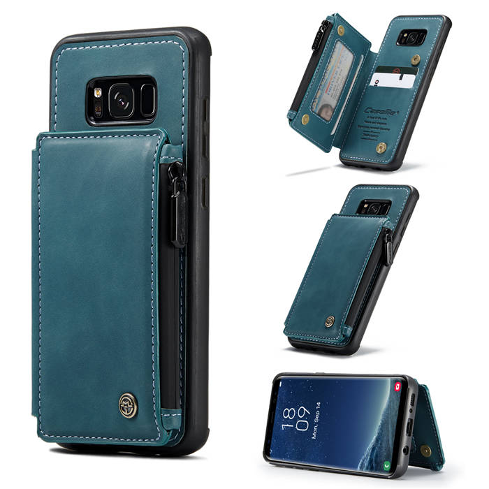 CaseMe Samsung Galaxy S8 Plus Zipper Pocket Card Slots Cover Blue