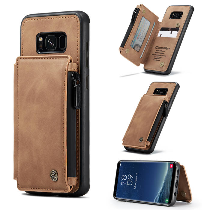 CaseMe Samsung Galaxy S8 Plus Zipper Pocket Card Slots Cover Brown