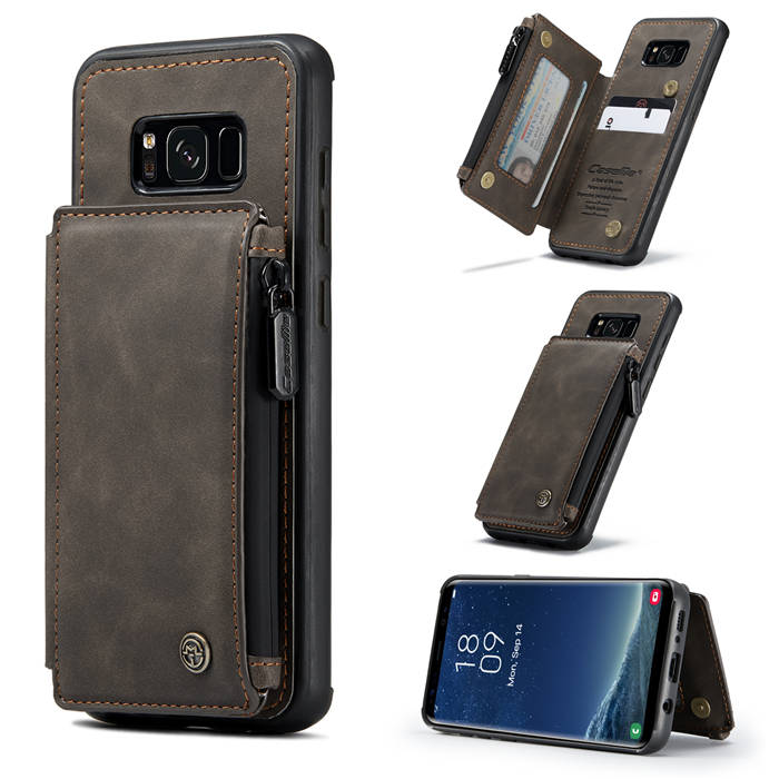CaseMe Samsung Galaxy S8 Plus Zipper Pocket Card Slots Cover Coffee