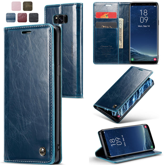 CaseMe Samsung Galaxy S8 Wallet Magnetic Case Blue - Click Image to Close