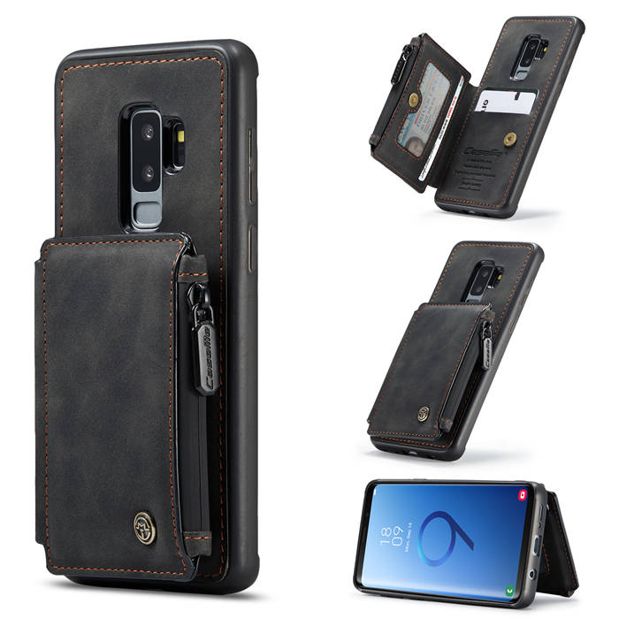 CaseMe Samsung Galaxy S9 Plus Zipper Pocket Card Slots Cover Black