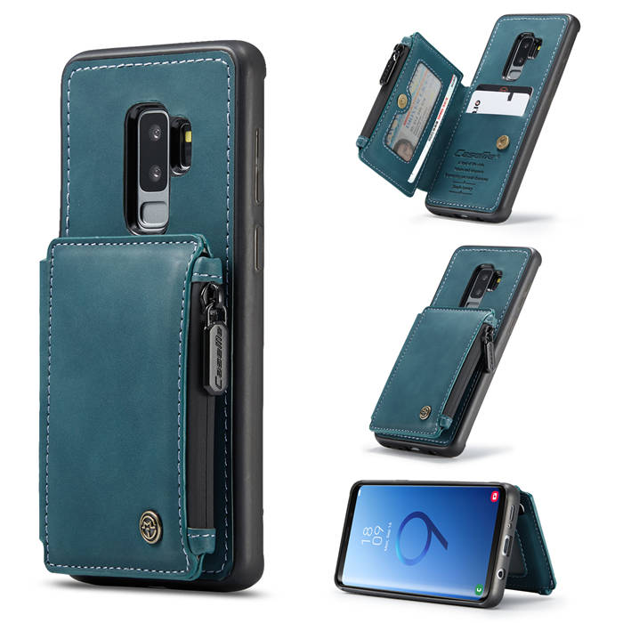 CaseMe Samsung Galaxy S9 Plus Zipper Pocket Card Slots Cover Blue