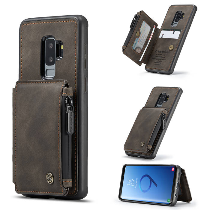 CaseMe Samsung Galaxy S9 Plus Zipper Pocket Card Slots Cover Coffee