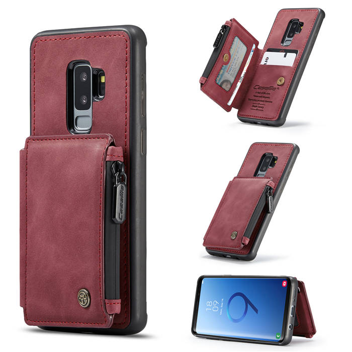CaseMe Samsung Galaxy S9 Plus Zipper Pocket Card Slots Cover Red