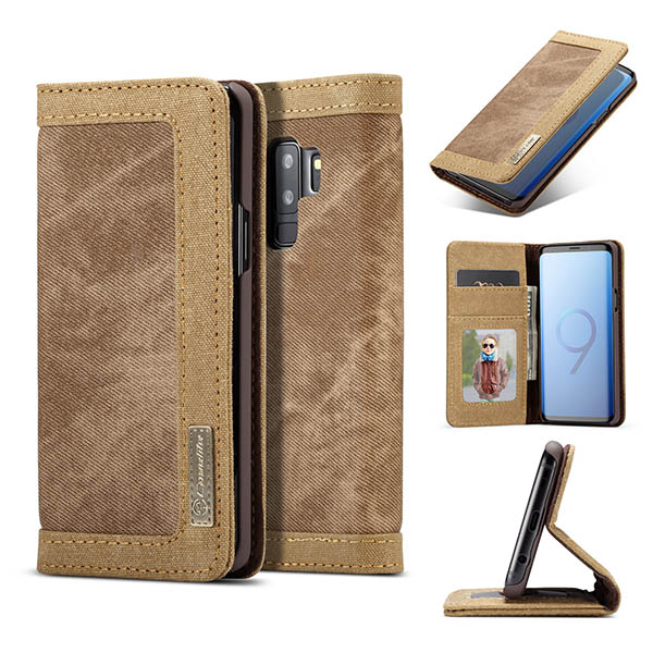 CaseMe Samsung Galaxy S9 Plus Canvas Leather Wallet Case Brown
