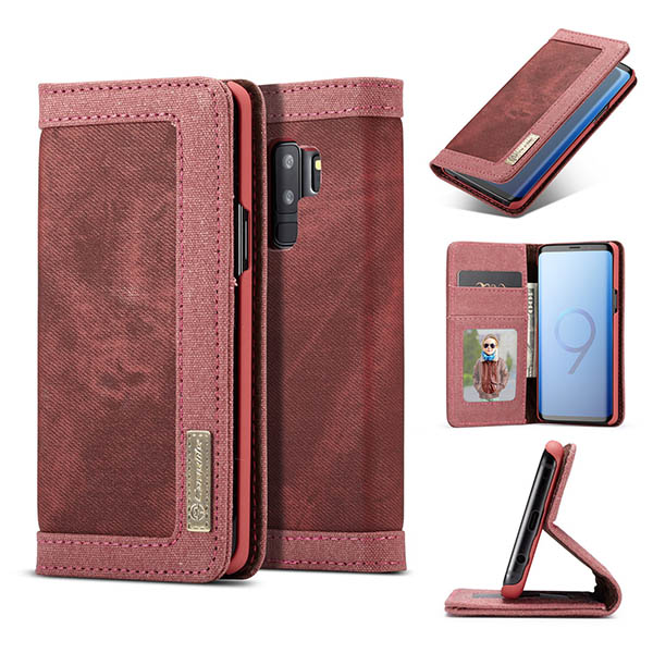 CaseMe Samsung Galaxy S9 Plus Canvas Leather Wallet Case Red