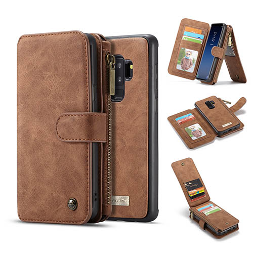 CaseMe Samsung Galaxy S9 Plus removable zipper wallet case brown