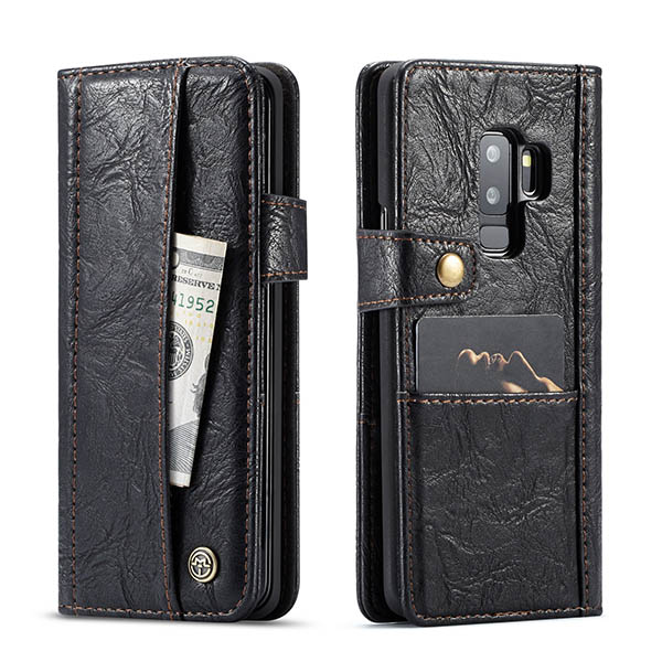 CaseMe Samsung Galaxy S9 Plus Retro Wallet Leather Case Black