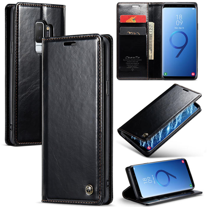 CaseMe Samsung Galaxy S9 Plus Wallet Magnetic Case Black - Click Image to Close