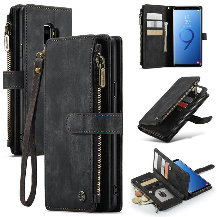 CaseMe Samsung Galaxy S9 Plus Zipper Wallet Kickstand Case Black - Click Image to Close
