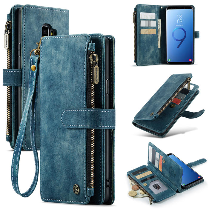 CaseMe Samsung Galaxy S9 Plus Zipper Wallet Kickstand Case Blue - Click Image to Close