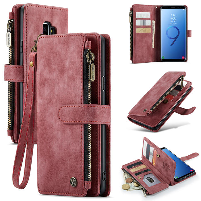CaseMe Samsung Galaxy S9 Plus Zipper Wallet Kickstand Case Red - Click Image to Close