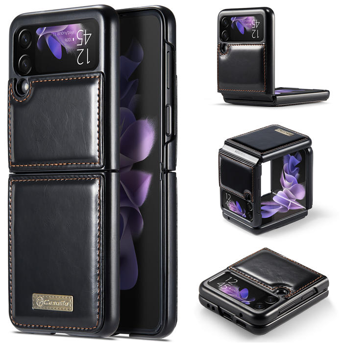 CaseMe Samsung Galaxy Z Flip3 5G Retro PU Leather Case Black - Click Image to Close