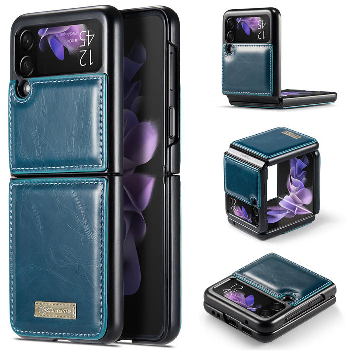 CaseMe Samsung Galaxy Z Flip3 5G Retro PU Leather Case Blue - Click Image to Close