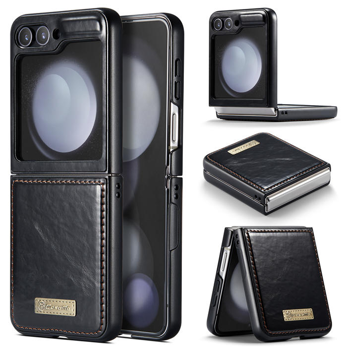 CaseMe Samsung Galaxy Z Flip5 Retro PU Leather Case Black - Click Image to Close