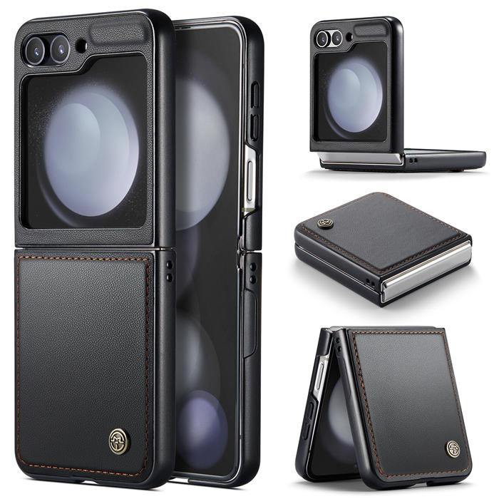 CaseMe Samsung Galaxy Z Flip5 Litchi skin PU Leather Case Black - Click Image to Close