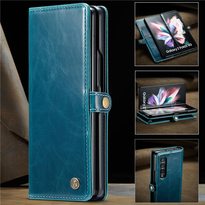 CaseMe Samsung Galaxy Z Fold 3 5G Wallet Stand Case Blue - Click Image to Close